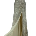 Ieena for Mac Duggal Sequined Drop Shoulder Evening Gown Nude Size 6 Gold Photo 7