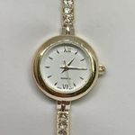 Women’s quartz analog watch 22mm case silver gold tone rhinestones 7.5” Photo 0