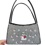 Women’s Black and White Check Snowman Shoulder Bag Quilted Outer Zipper Closure Photo 0
