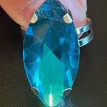 Adjustable teal crystal silver plated ring Photo 1