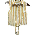 After Market  Yellow White Stripe Sleeveless Tie Front Collared Shirt Size M Photo 0