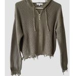 Women’s Knit Hoodie Sweatshirt By Hooked Up Full Zip Green Sz Med Distressed Photo 0