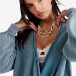 Free People Anyway Tee Sweatshirt Sweater Deep Teal Small Plunge Bohemian Grunge Photo 2