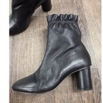 Nanette Lepore  Black Leather Ankle Boots Round Block Heel Ruffle Top Glory 6.5M Photo 1