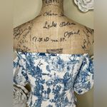 Gianni Bini Ivory/Blue French Toile Print Off Shoulder Blouse Size Extra Small Photo 13