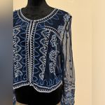 Chico's EUC Chico’s Blue and White Embroidered Sheer Bolero size large Photo 2