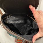 Handmade Groovy Aztec rainbow stitched green suede chocolate leather bucket backpack bag Photo 10