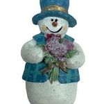 Snowman Blue Hat and Vest Carrying Flower Bouquet Jewelry Pin Brooch Winter Wear Photo 0