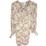 Hello Molly XS Floral Mini Deep V Dress Long Sleeve Ruched Bodycon Party Photo 7
