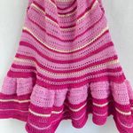 Pink Crochet Halter Mini Dress Open Back Striped Knit Festival Boho Y2K s/m Size M Photo 3