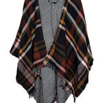 Steve Madden Reversible Plaid Houndstooth Poncho Cape Shawl OSFM Women Photo 0