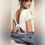 EXPRESS White Cotton Eyelet Open Tie Back Slit Sleeves Lined Romper Size 4 Photo 5