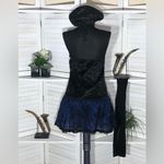 Midnight Vamp Halloween Costume Royal Blue Black Lace Mini Dress with collar M Size undefined Photo 2