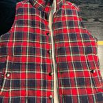 Skies Are Blue  Plaid Fleece-Lined Puffer Vest Red Navy – Size Small – EUC Photo 4