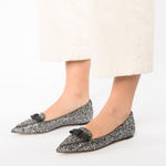 Kate Spade  Poppy Flats Black and Silver  Glitter Bow Photo 0