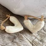 Beige Puffy Heart Hypoallergenic Lightweight Dainty Hoop Earrings Gold Photo 1