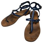 Prada  Women’s Size 37 7 Blue Leather Silver Studded Accents T-Strap Sandals Photo 1