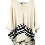 360 Cashmere  Women's Cream Black Cape Shawl Poncho Soft Cozy Cashmere Wool Small Photo 0