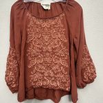 Savanna Jane Embroidered Long Sleeve Peasant Top Small Rust Boho Balloon Sleeve Brown Photo 1