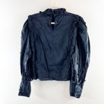 Farm Rio 3D Flower Long Sleeve High Neck Ruffle Blouse Black Large Photo 7