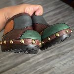Coach Brown and Green Leather Mules with Patchwork Design Photo 5