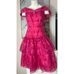 Vintage Pink Off Shoulder Tiered Ruffle Organza Cocktail Party Dress Size Small Photo 2