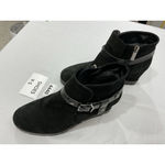 Womans Aqua Talk Wedge Bootie 6.5 Black Side Zip Lined Strap Accent Photo 2