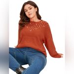 BloomChic Rust Orange Pearl Embellished Sweater Size 10 Feminine Knit Top in EUC Photo 3