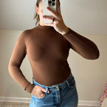 Brown Ribbed Mock Neck Bodysuit Photo 0