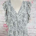 EXPRESS  Women's V-neck Ruffled Trim High Slit Maxi Dress Black/White Size XL Photo 2