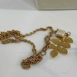 Vintage ZAG freshwater pearl etched leaf Y drop necklace. Gold Photo 4