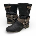 Maurice's Rachel Black Strappy Faux Leather Boot Size 7 Photo 1