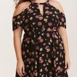 Torrid Multi-Color Floral Print Chiffon Cold Shoulder V-Neck Dress Size 18 Geo Floral Photo 0
