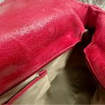 Plinio Visona  Vibrant Pink Leather Shoulder Bag Red Suede Panel Large Hobo Photo 3