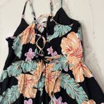 Forever 21  Floral Spaghetti Strap Lace Up Back Romper Women’s Small Black/Blue Photo 7