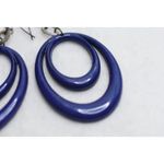 Source Unknown Vintage Blue On Blue Enamel Coated Metal Double Oval Chic Dangle Hook Earrings Photo 1