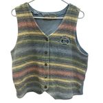 Vintage B.U.M Equipment Tie Back Button Up Vest with distressed flaws Sz Medium Blue Photo 6