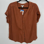 Orvis  Button Front Shirt Womens Large Brown Gauze Short Sleeve Fall NWT Photo 0