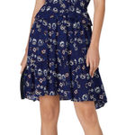 THAKOON Navy Lotus Print Shirred Waist Ruffled Hi Photo 0
