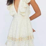 Anthropologie NWT + Farm Rio Beaded Eyelet Mini Dress in Cream Photo 0