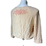 Free People NWT, Rare Crinkle Cropped Ivory Cardigan Pink Beaded Detail, Sz S Photo 4