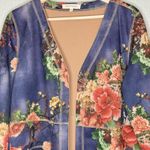 Anthropologie Solitaire  Faux Suede Feel Blue Floral Long Cardigan M Boho Cottage Photo 2