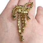 Vintage Gold Tone Clear & Red Rhinestone Marquise Eye Shaped Abstract Brooch Photo 4