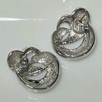 Vintage 70s/80s P.E.P. Erwin Pearl Signed Silvertone Swirl Pierced Earrings Silver Photo 2