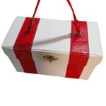 MCM Vinyl Handbag Vintage 1950s White Red Turn Lock Closure Handle Storage Case Photo 2