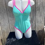 Cupshe Mint & Pink Plunging Push-Up Cheeky One Piece Swimsuit Size S NWT Photo 2