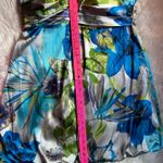 Feathers Floral Y2K Satin Bubble Hem Dress Size Large Blue Green Cocktail Party Silver Photo 9