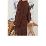 Chaining Pattern Knit Sweater and Skirt Set Brown Size L Photo 3