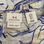 H by Halston Blue floral 100% linen button back top Photo 2