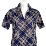 Vintage 1970s Plaid Wing Tip Collar Plaid Short Sleeve Women’s Shirt Small Blue Photo 5